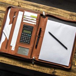A4 Document Folder Leather Ring Binder Personal Planner Conference A4 Folder with Calculator