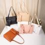 New Fashion Cheap Woman Tote Bag Custom Pure Color Large Capacity Diamond Lattice Handbag Two Pieces Set  Single Shoulder Bag