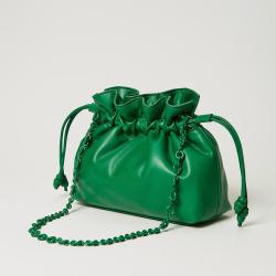 Manufactory Custom Pu Leather Shoulder Bag For Women Fashion Handbag Metal Chain Cross Body Bag Lovely Drawstring Bag