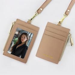 Cartera De Hombres Oem Odm Custom Logo Business Card Case Split Saffiano Leather Employee Name Badge Id Card Holder With Lanyard