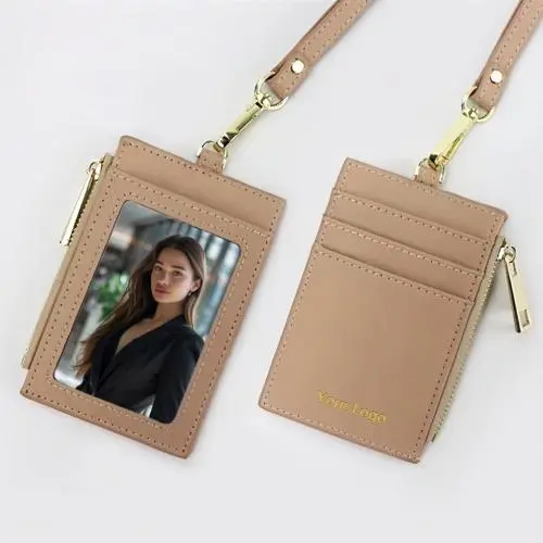 Cartera De Hombres Oem Odm Custom Logo Business Card Case Split Saffiano Leather Employee Name Badge Id Card Holder With Lanyard