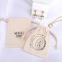 8 Oz Custom Logo Printed Natural Canvas Drawstring Jewelry Pouch Small Organic Cotton Gift Jewelry Bag