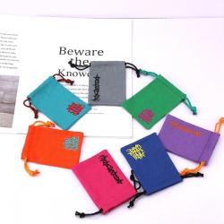 High Quality Colorful Embroid Small Canvas Gift Jewelry Drawstring Bag Custom Cotton Canvas Cosmetic Pouch