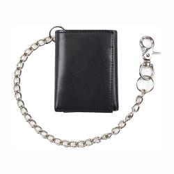 Men's Trifold Chain Wallet with Id Window and Credit Card Pockets Minimalist Genuine Leather Biker Chain Wallet