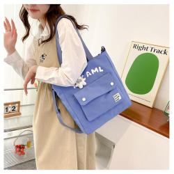 ZR464 Women's Bag Canvas Solid Color Stitching Fashion Working Comfortable Portable One Shoulder Female Girl Bag Shopping Bag