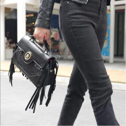 Ladysky fashion Tassels ladies bags individuality and punk handbag for women glisten material female shoulder bags factory 28 cm