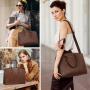 LOVEVOOK Vintage Designer 15.6 inch Large Business Leather Laptop Hand Bags for Women Ladies 2pcs Waterproof Office Tote Handbag