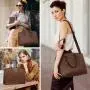 LOVEVOOK Vintage Designer 15.6 inch Large Business Leather Laptop Hand Bags for Women Ladies 2pcs Waterproof Office Tote Handbag
