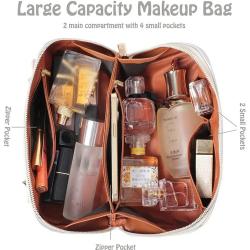 Portable Makeup Bag Opens Flat Lay Makeup Bag Cosmetic Bag with Strap for Travel Waterproof Anti-dust Large Leather for Women