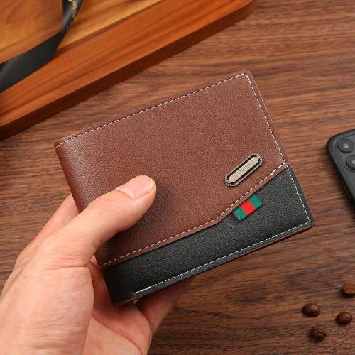 Men's short wallet patchwork vintage men's leather wallet multi card slot soft leather money clip factory
