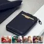 Minimalist Leather Zipper Wallet For Women And Men Slim Multi Card Holder Rfid Blocking And Keychain Ring Card Case