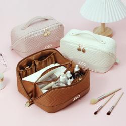 Custom Logo large capacity pu leather quilted makeup bag travelling storage cosmetic pouch bag for women girls