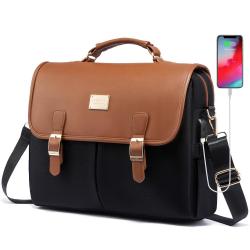 Waterproof Hot Sale Computer Briefcase Case with USB Crossbody Messenger Bag Office Travel Work Laptop PU briefcase for women