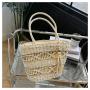 New Handmade Grass Weaving Large Capacity Beach Vacation Contrast Color Handbag