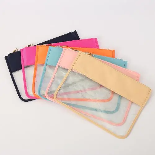 Keymay Hot Sale USA Free Shipping 10 Colors Toiletry Pouch Flat PVC Cosmetic Bag Clear Makeup Bag Transparent Cosmetic Bag