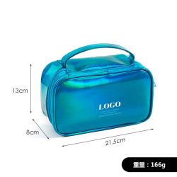 New custom laser pu cosmetic bag portable double layer colorful mirror leather storage bag custom logo