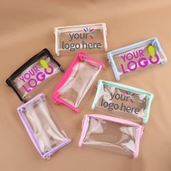Keymay High Quality Candy Color Gold Zipper PVC Clear Travel Pouch Pvc Zipper Pouch Makeup Travel Bag Cosmetic Bag Custom Logo