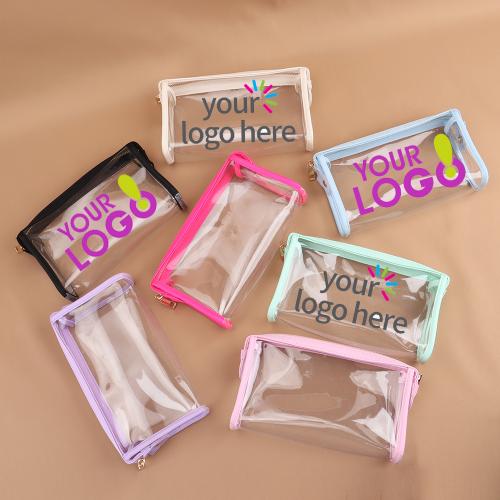 Keymay High Quality Candy Color Gold Zipper PVC Clear Travel Pouch Pvc Zipper Pouch Makeup Travel Bag Cosmetic Bag Custom Logo