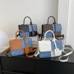 Luxury design splicing contrast color small square bag 2024 new texture simple crossbody bag fashion shoulder bags for women