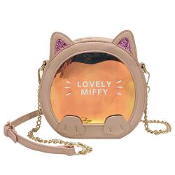 Lovely cat design chain girls shoulder leather crossbody bag customized holographic Ita bag