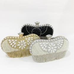 Custom Womens Sparkly Rhinestone Crystal pearls floral Clutch Bag Glitter Sequin Bridal Purse Evening Handbag for Wedding Party