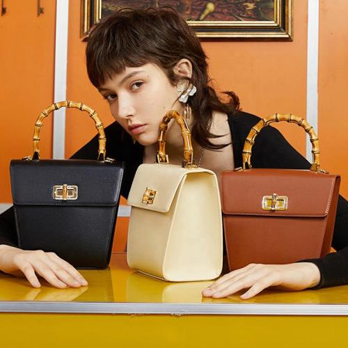 New Arrival Trendy Ladies Hand Bags Bamboo Top Handle Luxury Lock Womens Bucket Purses Vegan Leather Custom Logo Womens Handbags