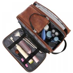 Lovevook 2022 Wash Bag with Wet Dry Compartment PU Vegan Leather Men's Cosmetic Bag Multifunction Large Men Travel Toiletry Bag