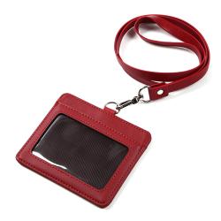 Office Used Horizontal ID Card Name Tag Badge Holder With PU Leather Lanyard