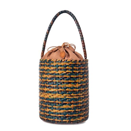 2024 European and American Style Personalized Round Split Leather Braided Bucket Bag For Women Trendy Ladies Bucket Bags