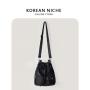 New Nylon Shoulder Bag External Pocket Cool Girls Nylon Tote Bag Drawstring Design Waterproof Bucket Bag for Women