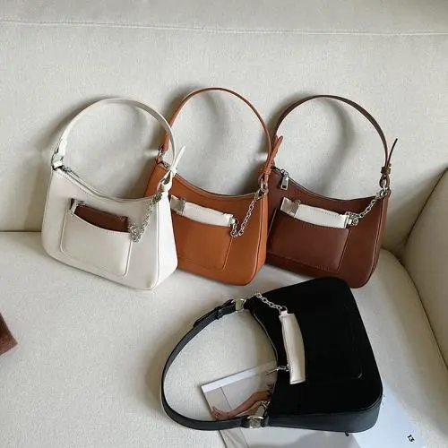 Factory wholesale new PU leather fashion simple ladies shoulder bag metal chain decoration women's handbags
