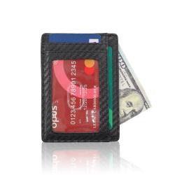 Minimalist Business Leather Credit Card Holder Small RFID ID Card Holder Carbon Fiber Wallet