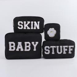 Keymay Hot Sale RTS Chenille Letter Patches 23 Colors Waterproof Nylon Toiletry Bag Wholesale Cosmetic Bags Make up Travel Bag