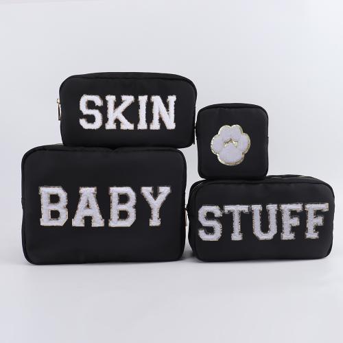 Keymay Hot Sale RTS Chenille Letter Patches 23 Colors Waterproof Nylon Toiletry Bag Wholesale Cosmetic Bags Make up Travel Bag