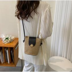 2022 Summer Popular Women's Bag New Fashion Single Shoulder Crossbody Bag Straw-woven Bucket Cover Ladies Bag