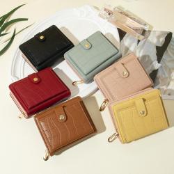 Short large capacity multi slot solid color wallet for women