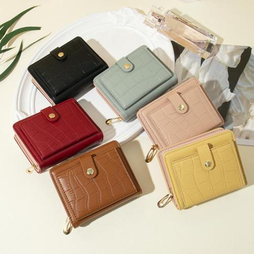 Short large capacity multi slot solid color wallet for women