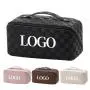 Custom Logo Luxury PU Cosmetic Bags for Women Multi Functional Portable Skincare Storage Checkered Makeup Bag With Handle