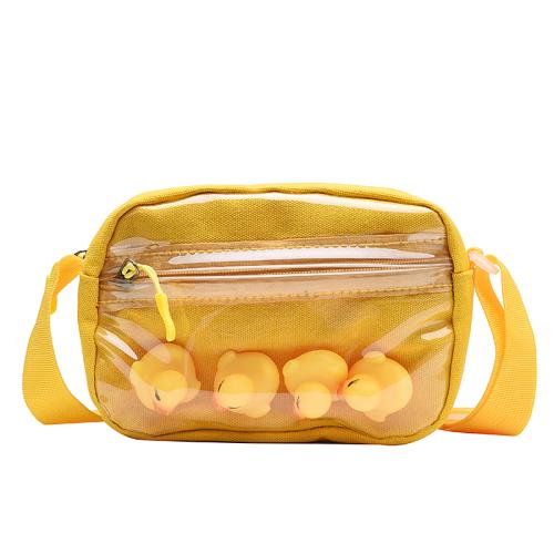 Custom shape designer messenger sling bag display pins canvas ita bag with clear window