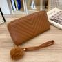 2024 Ladies New V Tattoo Flower Fur Ball Long Wallet Casual Coin Purse Fashionable Portable Single Strap Bag Chains Gift Bag