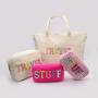 Low MOQ New Style Personalized Chenille Embroidered Letters TRAVEL SNACKS Tote Bag Makeup Cosmetic Bag Nylon Pink Clear Pouch