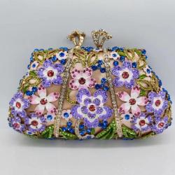 Luxury Rhinestone Purse Enamel Painting Flower Crystal Clutch Bag for Formal Party 2024 Factory Wholesales