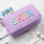 Keymay RTS Stock High Quality Waterproof Embroidery Sewed Girl Chenille Letters Bag Nylon Cosmetics Bag Luxury Travel Makeup Bag