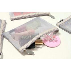 Fashion Nylon Silver Mesh Makeup Bag Ladies Cosmetic Bag Womens Travel Toiletry Pouch