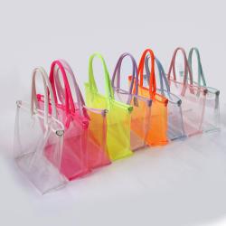 Keymay 10 Colors Fashion Spot Women Handbag Pvc Tote Bags Transparent Bag Beach Clear Pvc Tote Bag