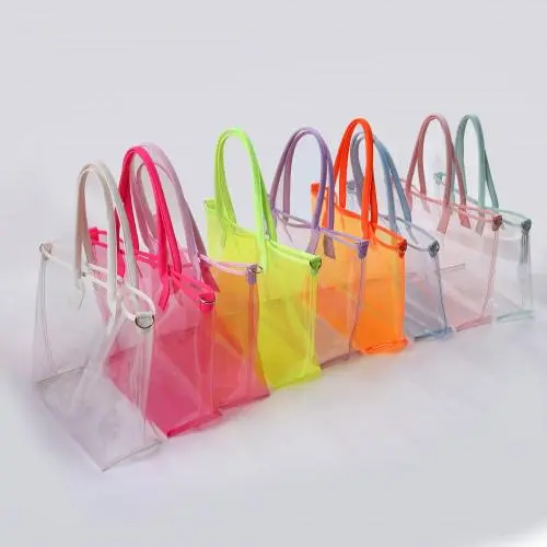 Keymay 10 Colors Fashion Spot Women Handbag Pvc Tote Bags Transparent Bag Beach Clear Pvc Tote Bag