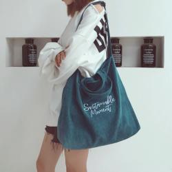 Corduroy women's bag new artistic embroidery letter tote bag retro college style shoulder
