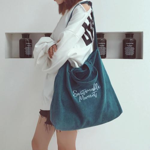Corduroy women's bag new artistic embroidery letter tote bag retro college style shoulder