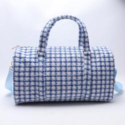 Customizable Women Men Blue Tweed Gym Sports Handbag Custom Logo Design Weekender Duffel Classic Carry On Travel  Duffle Bag