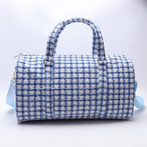 Customizable Women Men Blue Tweed Gym Sports Handbag Custom Logo Design Weekender Duffel Classic Carry On Travel  Duffle Bag
